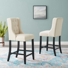 Modway Baronet Upholstered Fabric Counter Bar Stool - Beige - Set of 2-Soft Polyester Fabric Upholstery