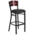 Flash Furniture – Tabouret de bar en métal à dossier en acajou ajouré et à siège en vinyle noir (XUDG515MAHBBKV)-Tabouret de bar en métal pour la salle à manger