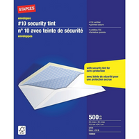 Staples - Enveloppes de sécurité nº 10 avec rabats gommés, 4 1/8 po x 9 1/2 po, 24 lb, blanc, paquet de 500-Enveloppes n° 10 polyvalentes, idéales pour l'envoi de lettres, chèques, factures et autres