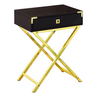 Monarch Specialties 3556 Accent Table - 24"H/Espresso/Gold Metal-24"H x 18.25"W x 12"D
