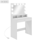 HOMCOM - Coiffeuse avec miroir éclairé et station de charge - 31,5 po L x 15,7 po l x 53,1 po H - blanc-Grand miroir et ampoules lumineuses amovibles garantissent un éclairage optimal pour le maquillage 