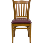 Chaise de restaurant de la série HERCULES en bois de cerisier à dossier à lattes verticales - siège en vinyle bourgogne-Ensemble de 2 chaises de salle à manger en bois