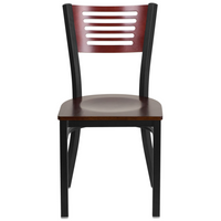 Flash Furniture HERCULES Series Black Slat Back Metal Restaurant Chair - Mahogany Wood Back & Seat - 2 Pack-Set of 2 Metal Dining Chairs