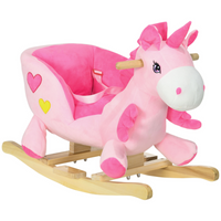 Qaba Baby Rocking Horse Ride-On Unicorn with Songs and Seatbelt - Pink-Unicorn design with delightful sound captivates and delights children 