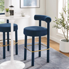 Modway Toulouse Performance Velvet Bar Stool - Midnight Blue Gold-Stain-Resistant Upholstery