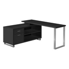 Monarch Specialties - 7717 Bureau 72 po - En Coin Executif Noir/Argent-Bureau d'ordinateur en forme de L avec rangement. Fabriqué avec des panneaux épais de finition noir