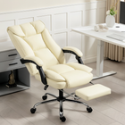 HOMCOM - Fauteuil de bureau en cuir - beige-Similicuir résistant aux rayures, idéal contre l’usure et les éclaboussures 