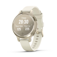 Garmin Lily 2 Active Lunar Fitness Tracker Smartwatch - Gold with Bone Silicone Band-Built-in GPS tracks many outdoor activities; plus, get sports apps for yoga, Pilates, cardio, dance fitness, golf and more 