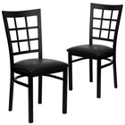 Flash Furniture - Chaise de restaurant de la série HERCULES en métal noir à dossier fenêtre - siège en vinyle noir-Conception à dossier fenêtre