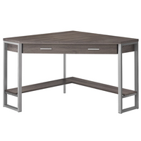 Monarch Specialties - 7501 Bureau 42 po - En Coin Taupe Fonce/Metal Argent-Bureau d'ordinateur de coin avec rangement au fini faux bois taupe foncé