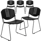 Flash Furniture - Chaise empilable en plastique noir de la série HERCULES, capacité de 400 lb avec cadre noir-Capacité de poids de 400 lb
