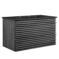Modway Render 36" Wall-Mount Bathroom Vanity - Charcoal/Black-Mid-Century Modern Vanity