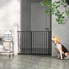 PawHut 30"- 45" Extra Wide Dog Gate with Double Locking System - Black-Can be opened with a single hand – press and lift the button