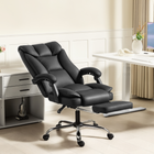 HOMCOM - Fauteuil de bureau en cuir - noir-Inclinaison sans palier jusqu’à 155° avec repose-pieds pour une relaxation totale 