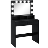 HOMCOM - Coiffeuse avec miroir éclairé - 31,5 po L x 15,7 po l x 53,1 po H - noir-Grand miroir et ampoules lumineuses amovibles assurent un éclairage optimal pour le maquillage 