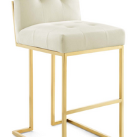 Modway - Privy Acier inoxydable doré Performance Velvet Tabouret de bar - Ivoire d’or-Tabouret de bar Glam Deco
