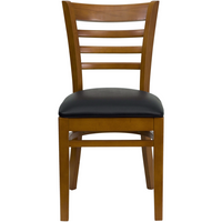 Flash Furniture - Chaise de restaurant de la série HERCULES en bois de cerisier avec dossier échelle - siège en vinyle noir-Ensemble de 2 chaises de salle à manger en bois