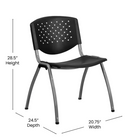 Chaise empilable en plastique noir de la série HERCULES, capacité de 880 lb avec cadre enduit de poudre grise titane-Le siège texturé garantit une assise sûre