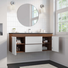 Modway Render 48" Wall-Mount Bathroom Vanity - White/Walnut/Black-Full-Extension Drawers