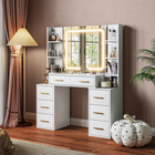 HOMCOM - Coiffeuse avec miroir et lumières - 43,3 po L x 15,7 po l x 55,1 po H - blanc-Les commandes à capteur tactile permettent un réglage facile de l’éclairage 