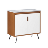 Modway Energize 36" Bathroom Vanity - Cherry-White-White-Mid-Century Modern Bathroom Vanity