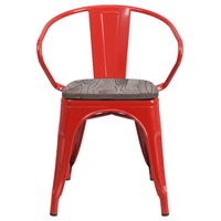 Flash Furniture Metal Chair with Wood Seat & Arms - Red-Set of 4 Stackable Bistro Style Chairs