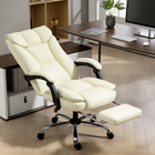 HOMCOM Leather Executive Office Chair - Beige-Stepless reclines up to 155° with a footrest for complete relaxation