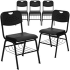 Flash Furniture - Chaise en plastique noir de la série HERCULES, capacité de 880 lb, avec cadre noir et panier à livres-Capacité de poids de 880 lb