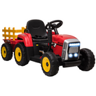 Aosom 12V Kids Ride-On Tractor with Trailer and Remote Control - Red-Detachable back trailer for placing toys 
