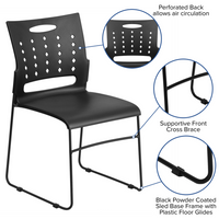 Flash Furniture - Chaise empilable noire de la série HERCULES à base traîneau d'une capacité de 881 lb avec dossier ventilé-Ensemble de 5 chaises empilables polyvalentes