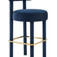 Modway Toulouse Performance Velvet Bar Stool - Midnight Blue Gold-Modern Bar Stool