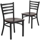 Flash Furniture HERCULES Series Black Ladder Back Metal Restaurant Chair - Walnut Wood Seat - 2 Pack-Ladder Back Design