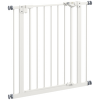 PawHut - Barrière pour animaux de compagnie de 74 à 81 cm de large avec porte, barrière pour chien d'intérieur pour escaliers - Blanche-Faites glisser et soulevez la poignée pour passer