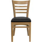 Flash Furniture - Chaise de restaurant de la série HERCULES en bois naturel à dossier échelle - siège en vinyle noir-Ensemble de 2 chaises de salle à manger en bois