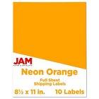 JAM Paper Full Page Labels, 8.5 x 11 Sticker Paper, Neon Orange, 2 Pack (337628613g)-Size: 8.5" x 11"