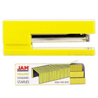 JAM Paper – Ensemble de travail et de bureau, agrafeuse et boîte d’agrafes, jaune (3375YEYE)-Couleur : Agrafeuse jaune et paquet d’agrafes jaunes