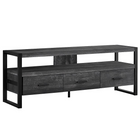 Monarch Specialties - 2823 Meuble Tv - 60 po L/Faux Bois Noir/3 Tiroirs-Une étagère ouverte idéal pour les unités audiovisuelles