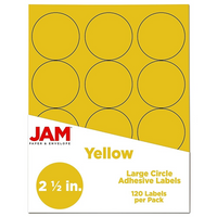 JAM Paper Round Circle Label Sticker Seals, 2.5 inch diameter, Yellow, 120 Pack (147628582)-Solar Yellow™ circular labels