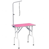 PawHut Foldable Pet Grooming Table for Dogs Cats Non-slip Surface - Pink-Robust metal frame with non-skid feet prevents the table from wobbling