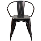 Flash Furniture Commercial Grade Black-Antique Gold Metal Indoor-Outdoor Chair with Arms-Set of 4 Stackable Bistro Style Chairs