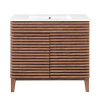 Modway - Render 36" Vanette de salle de bain - Blanc noyer-Vanité moderne du milieu du siècle