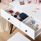 HOMCOM - Coiffeuse avec tabouret - 31,5 po L x 16,5 po l x 51,6 po H - blanc, noir-Le tabouret de maquillage avec pieds en bois massif vous offre une assise confortable 