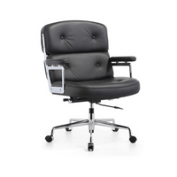 Plata Import - Chaise de bureau élégante Chaise réglable en similicuir avec cadre en aluminium poli, Noir-Cadre en similicuir et aluminium poli en noir
