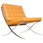 Nicer Furniture Pavilion Style Leather Chair - Tan-Meets architectural specifications of the original design. The frame is constructed from heavy gauge 1.1/8 wide 12mm flat polished to a mirror like shine stainless steel and reassuringly heavy.