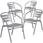 Flash Furniture - Chaise empilable de restaurant en métal argenté avec lattes en aluminium-Ensemble de 4 chaises de café empilables