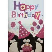 Rosedale 5-1/2" x 8" Penguin Happy Birthday Greeting Cards And Envelopes, 6 Pack (19781)-Printed on premium uncoated card stock