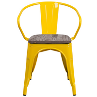 Flash Furniture - Chaise en métal jaune avec siège et accoudoirs en bois-Ensemble de 4 chaises empilables de style bistro