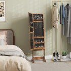 HOMCOM Mirror Jewelry Cabinet with LED Lights - 14.25" L x 11.75" W x 53.5" H - Rustic Brown-3-Level angle adjustable full-length mirror, provides you great view for dressing 