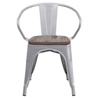 Flash Furniture - Chaise en métal argenté avec siège et accoudoirs en bois-Ensemble de 4 chaises empilables de style bistro
