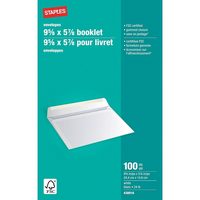 Staples Gummed White Booklet Envelopes - 5-7/8" x 9-5/8" - 100 Pack-Heavy 24 lb. white Kraft envelopes protect contents in the mail